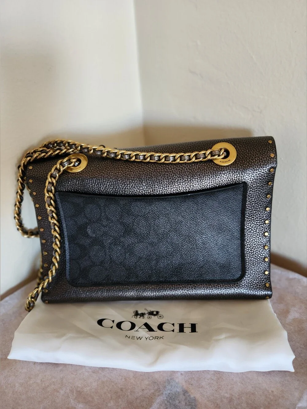 Coach Parker Signature Rivets Snakeskin Bag + Dust Bag